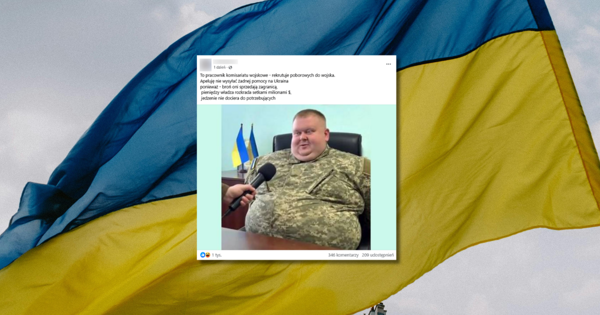 screen z facebooka, w tle flaga Ukrainy