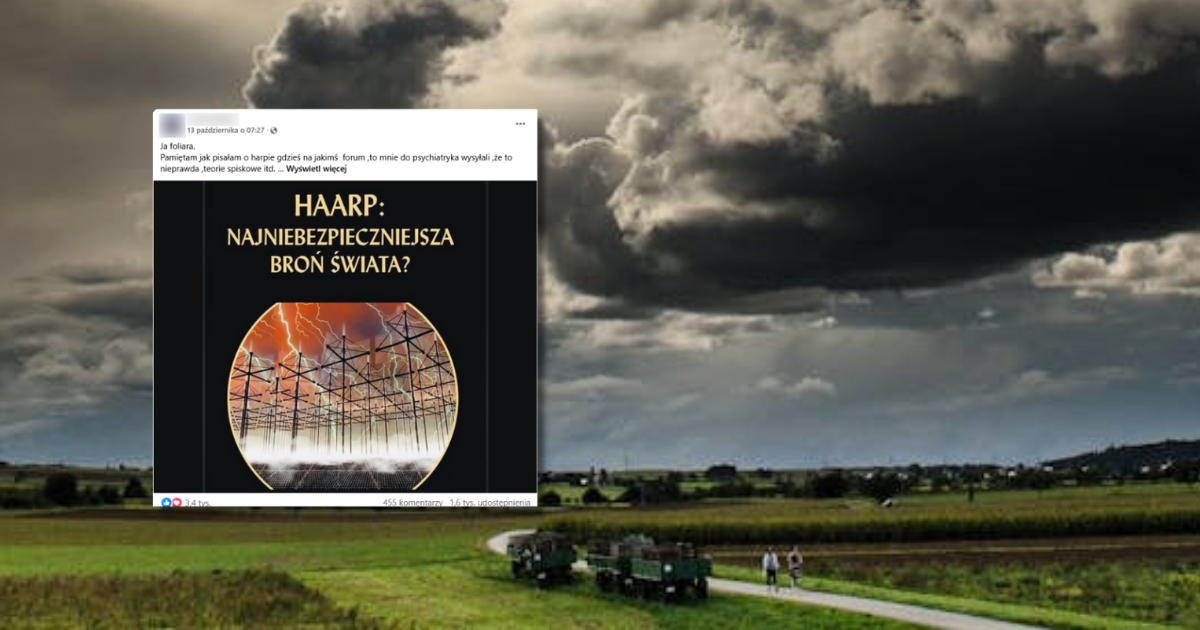 w tle pochmurne niebo, zrzut ekranu z Facebooka