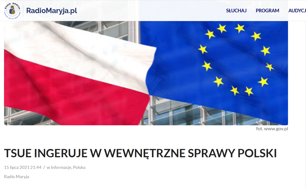 Grafika przedstawia zrzut ekranu ze strony radiomaryja.pl