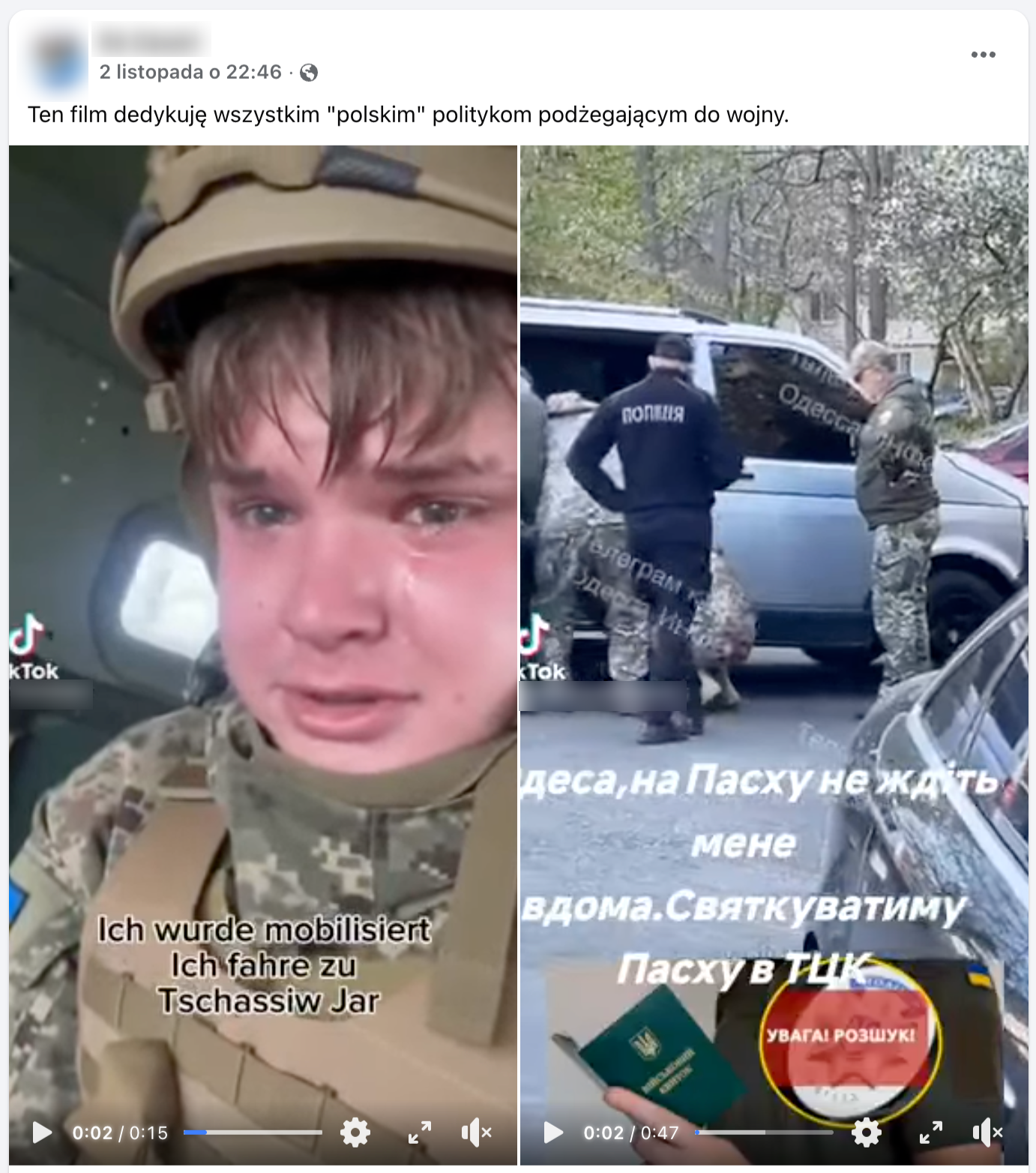 Zrzut ekranu omawianego posta.