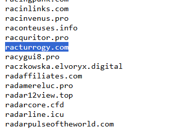 Lista stron niebezpiecznych CERT. Wsród nich znajduje się witryna racturrogy.com z filmiku z Nawrockim