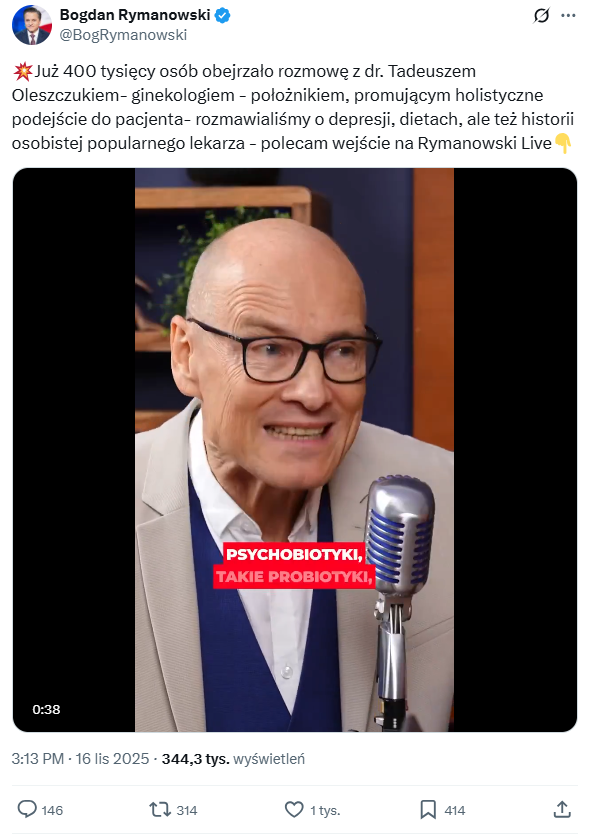 Zrzut ekranu z rozmowy między Tadeuszem Oleszczukiem oraz Bogdanem Rymanowskim.