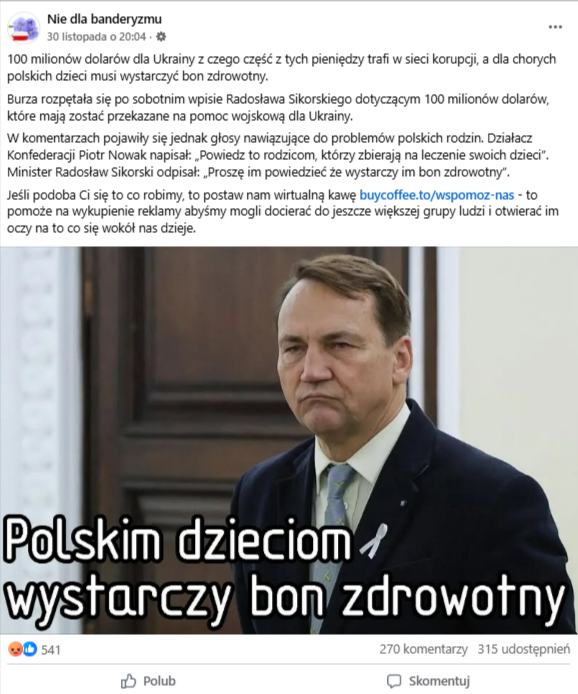 Grafika przedstawia zrzut ekranu z Facebooka.
