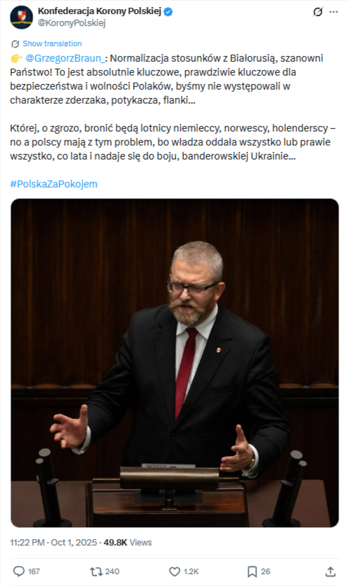 Grafika przedstawia zrzut ekranu z serwisu X.