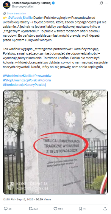Grafika przedstawia zrzut ekranu z serwisu X.