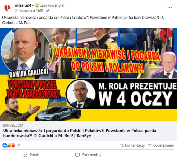 Grafika przedstawia zrzut ekranu z Facebooka.