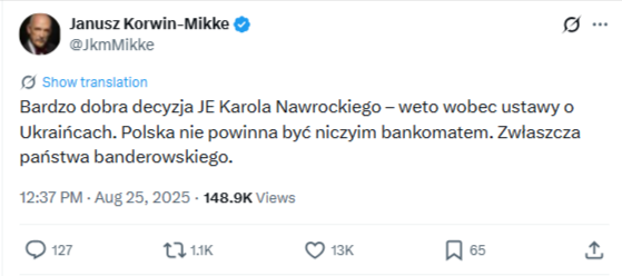 Grafika przedstawia zrzut ekranu z serwisu X.