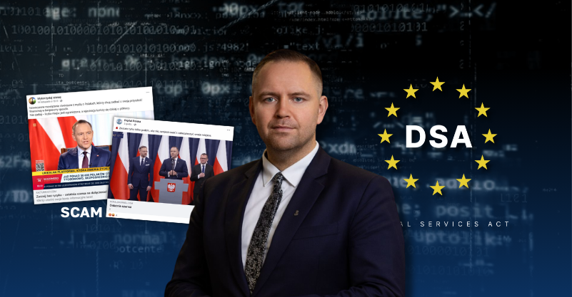 na grafice widzimy Karola Nawrockiego i zrzuty ekranu z Facebooka