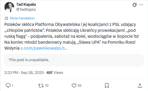 Grafika przedstawia zrzut ekranu z serwisu X.