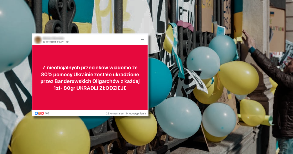 w flaga Ukrainy i zrzut ekranu z Facebooka