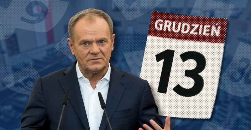 Donald Tusk i kartka z kalendarza z datą 13 grudnia