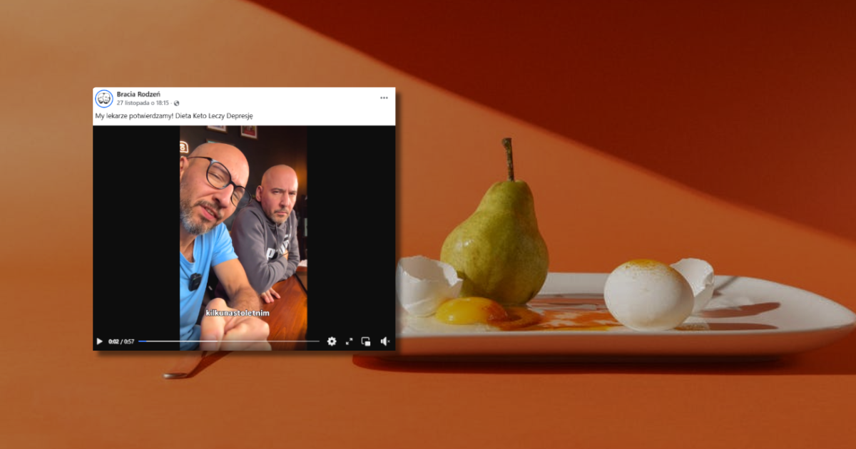 w tle talerz z jedzeniem, zrzut ekranu z Facebooka
