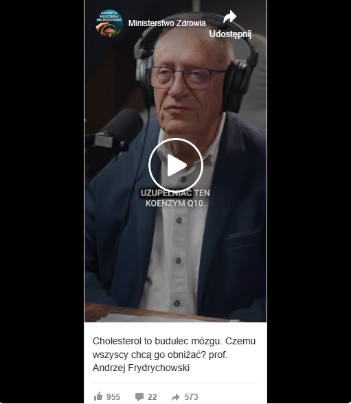 Zrzut ekranu z materiałem na Facebooku, w którym wystąpił prof. Andrzej Frydrychowski. Na stopklatce widać, jak mężczyzna siedzi w studiu nagraniowym.