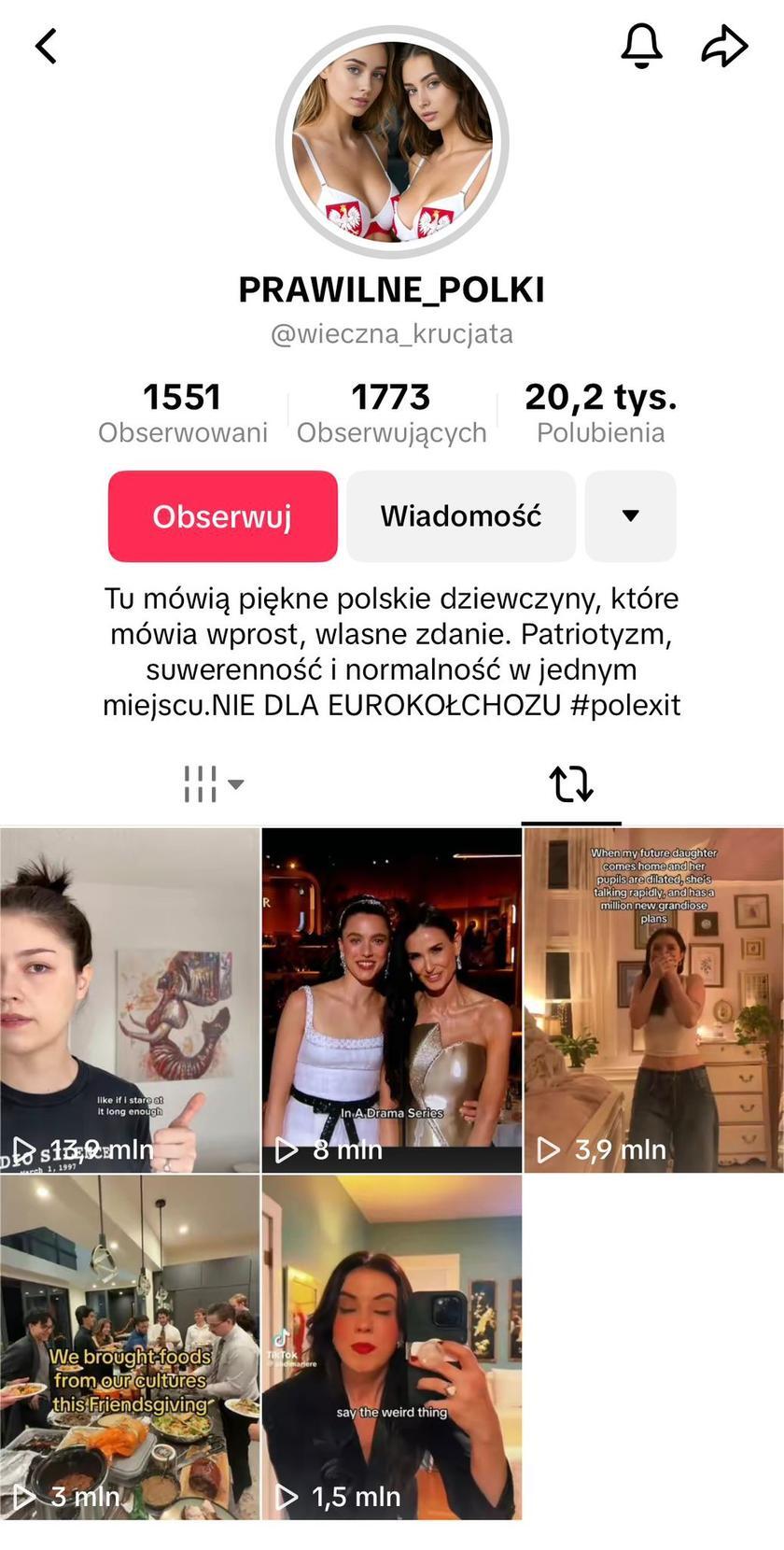 Zrzut ekranu z profilu Prawilne_Polki na TikToku