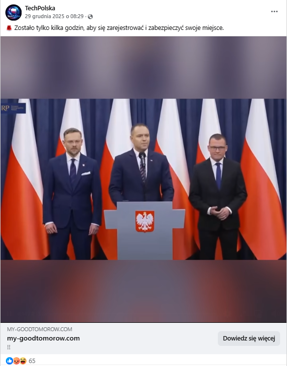 Wpis na Facebooku z Karolem Nawrockim na konferencji