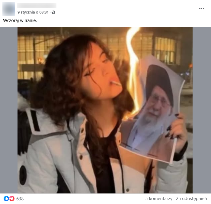 Zrzut ekranu z Facebooka. Na górze podpis i elementy interfejsu platformy, na dole grafika.