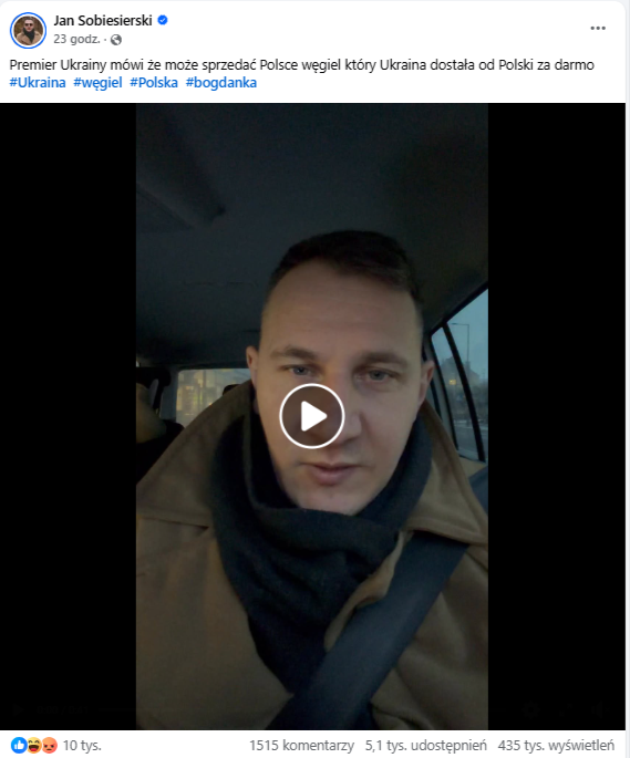 Film na profilu Jana Sobiesierskiego. W kadrze widać mężczyznę w płaszczu siedzącego w aucie
