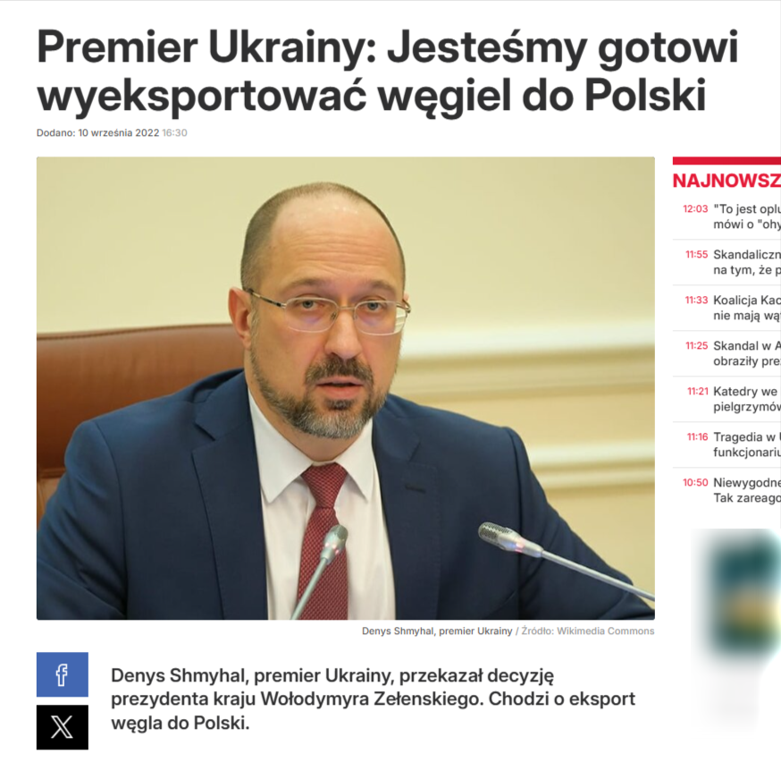 Nagłówek artykułu Do Rzeczy opisujący propozycję ukraińskiego premiera. Tekst z 2022 roku