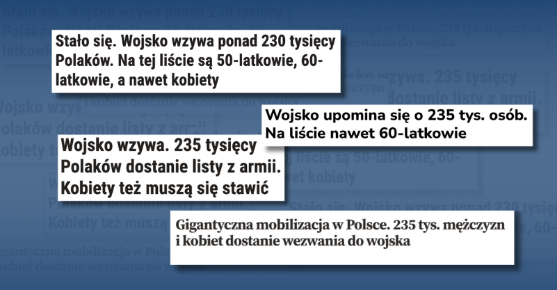 Kolaż nagłówków z publikacji prasowych.