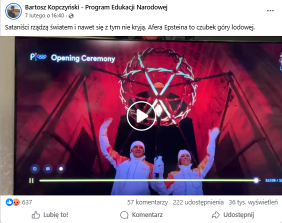 Wpis z kadrem, na którym widać znicz olimpijski.