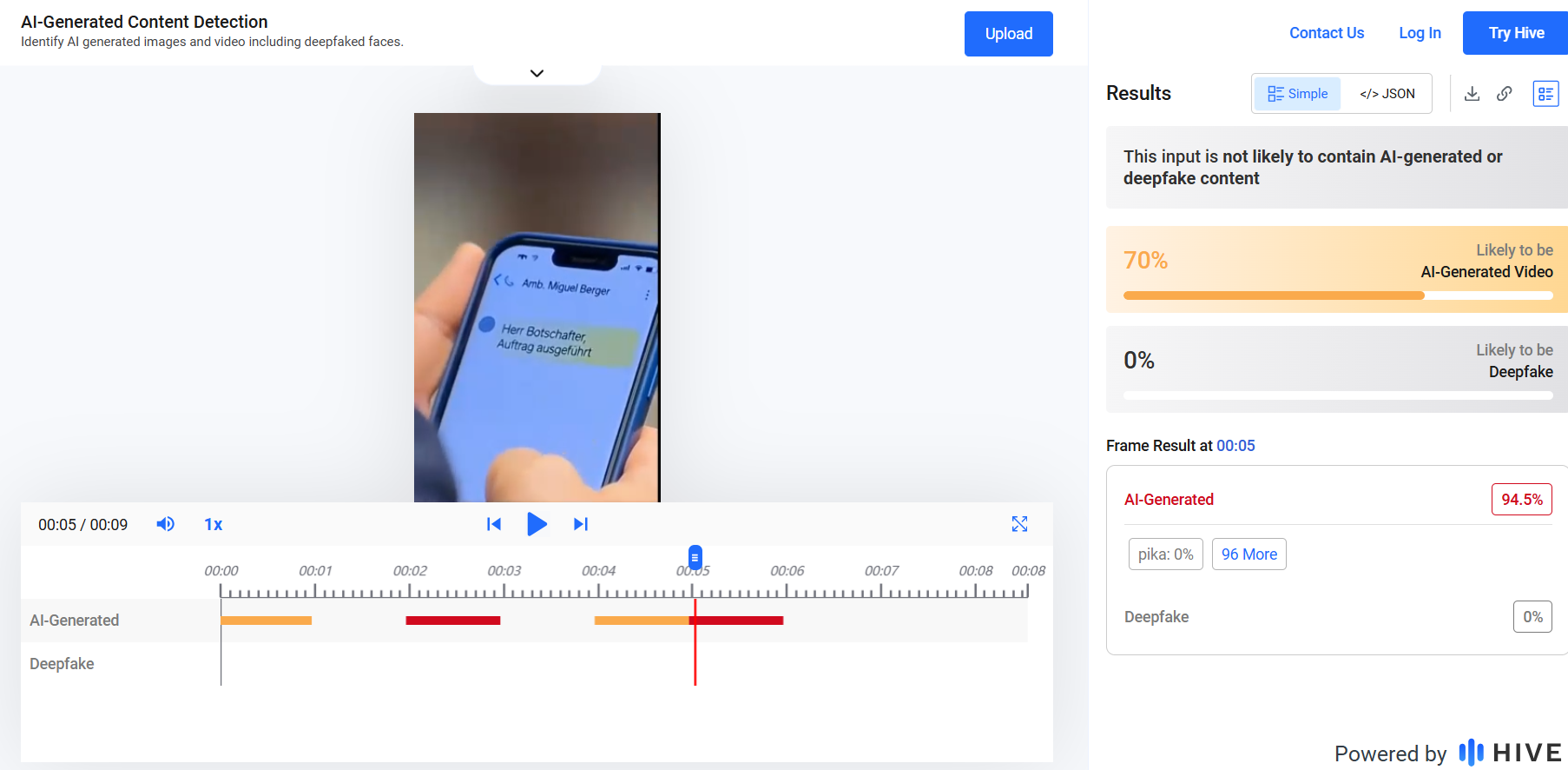  Analiza w narzędziu Hive Ai potwierdzająca, że sms Tuska nie jest prawdziwy