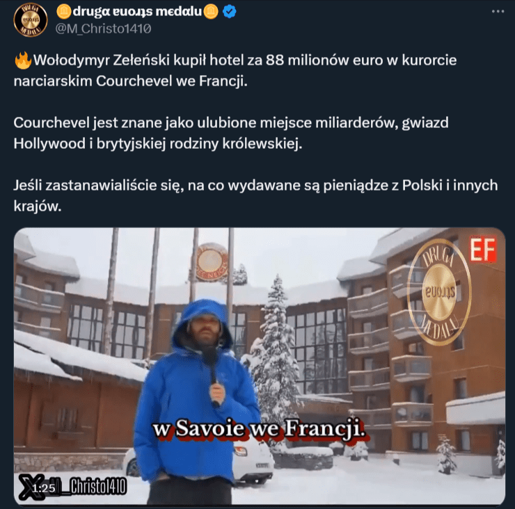 Przykład wpisu z fałszywą narracją bazującą na istnieniu fałszywego przekazu.