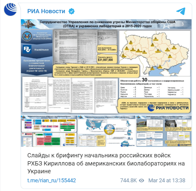 Przykład propagowania narracji o broni biologicznej.