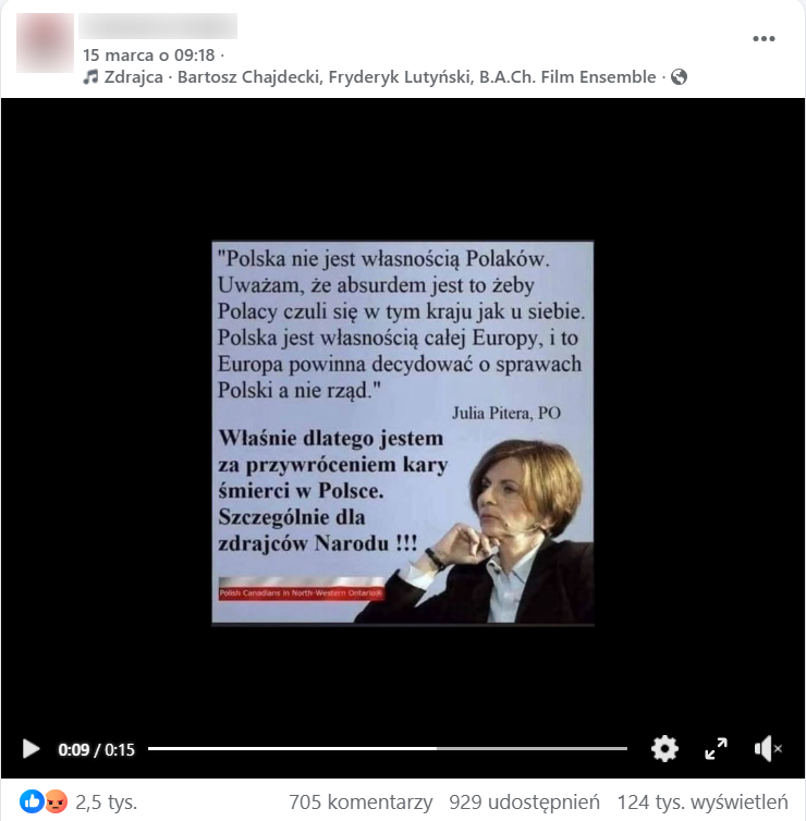 Zrzut ekranu z platformy Facebook