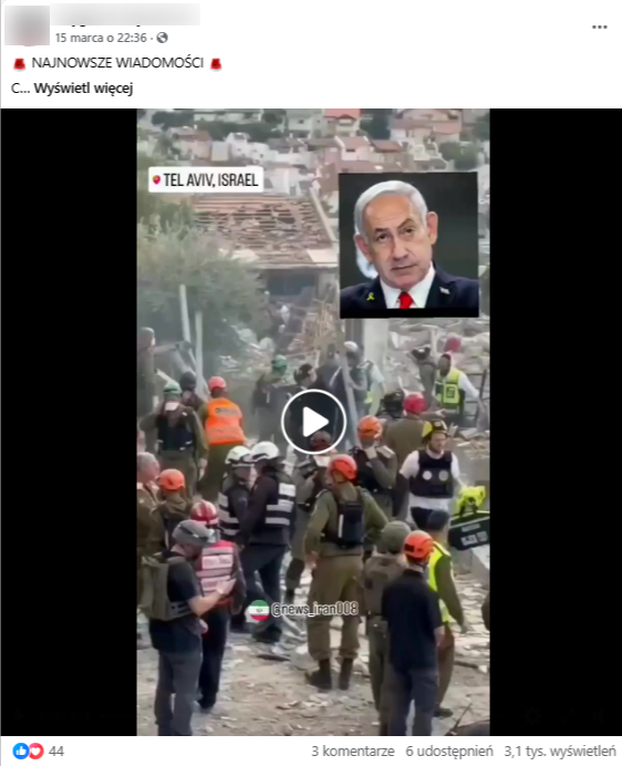 Nagranie na Facebooku pokazujące ponoć Netanjahu niesionego na noszach