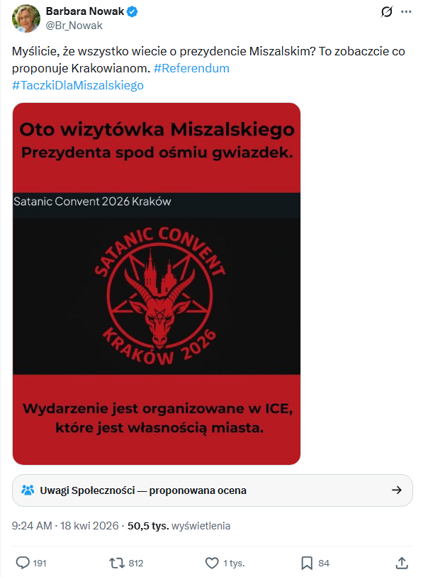 Wpis Barbary Nowak w serwisie X