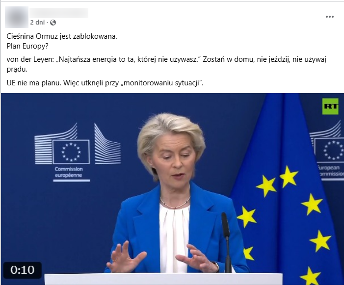 Grafika prezentuje przewodniczącą KE na tle unijnej flagi.