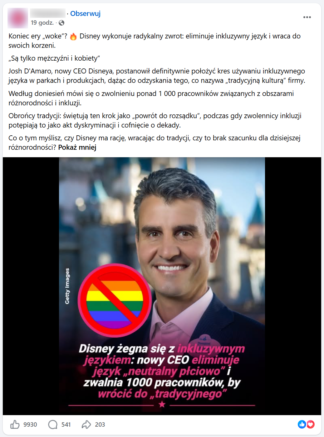 Zrzut ekranu z Facebooka, na górze podpis i elementy interfejsu platformy. Na dole grafika z podpisem.