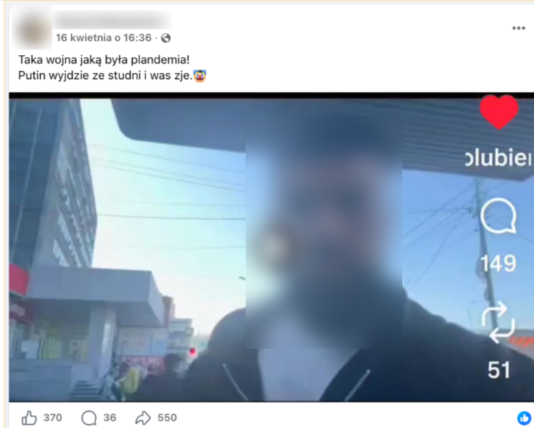 Zrzut ekranu z platformy Facebook, gdzie pojawia się fragment z rolki. 