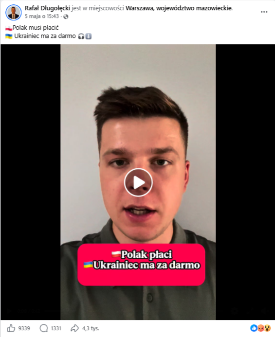 Rolka na Facebooku, na której wypowiada się Rafał Długołęcki 