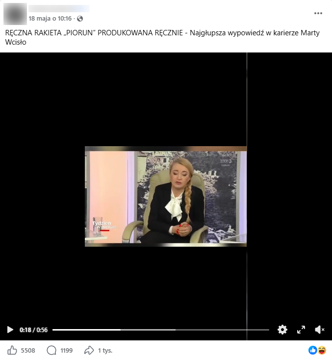 Zrzut ekranu z platformy Facebook, gdzie pojawia się europosłanka Marta Wcisło na antenie TVP3. 