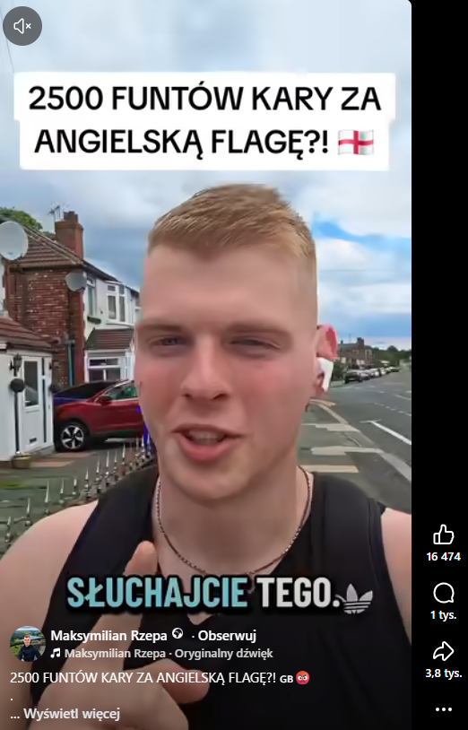 Zrzut ekranu z platformy Facebook, gdzie pojawia się polski influencer Maksymilian Rzepa.