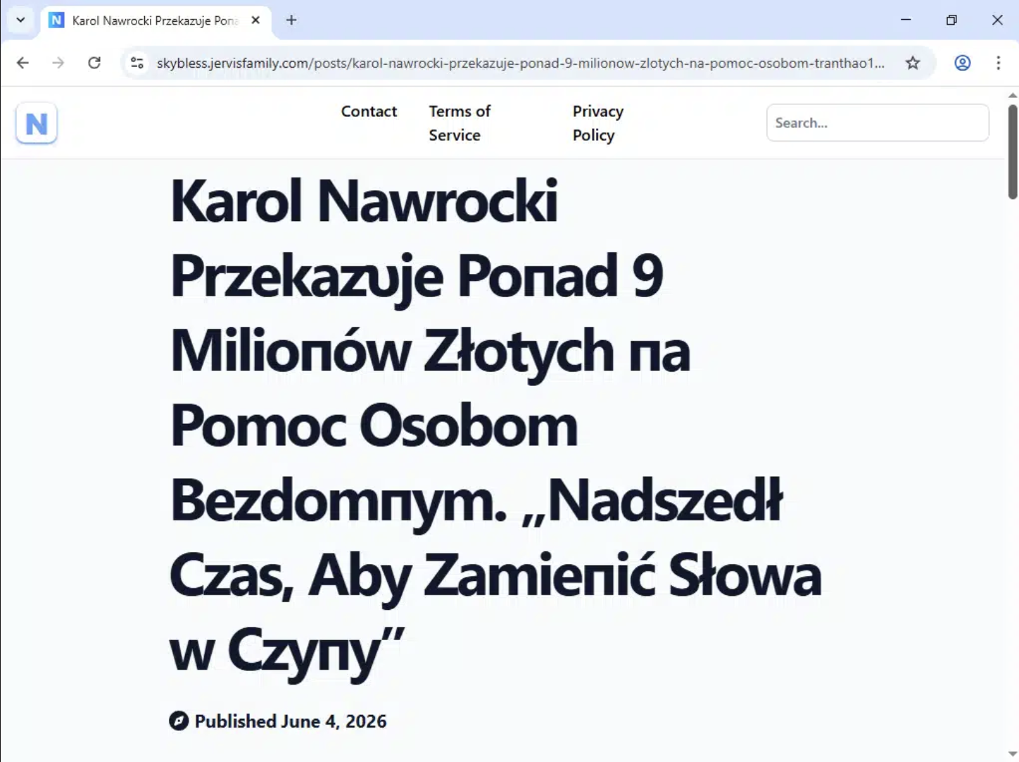 Zrzut ekranu przedstawiający podejrzaną stronę podlinkowaną w omawianych postach.
