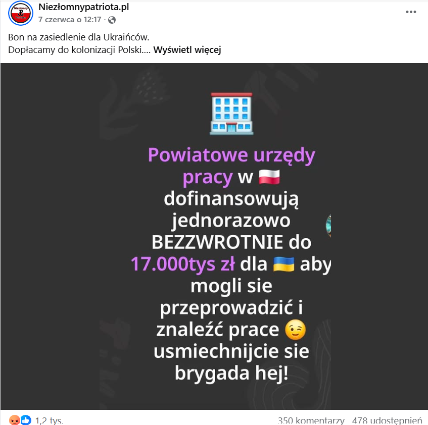 Zrzut ekranu z Facebooka. Na górze podpis i elementy interfejsu platformy, na dole grafika z podpisem