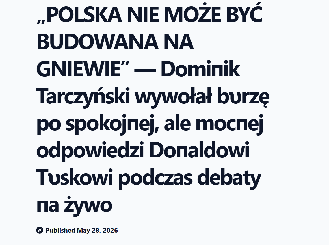 Zrzut ekranu z platformy velvetcanvas.info, gdzie pojawił się tekst o Tarczyńskim i Tusku.