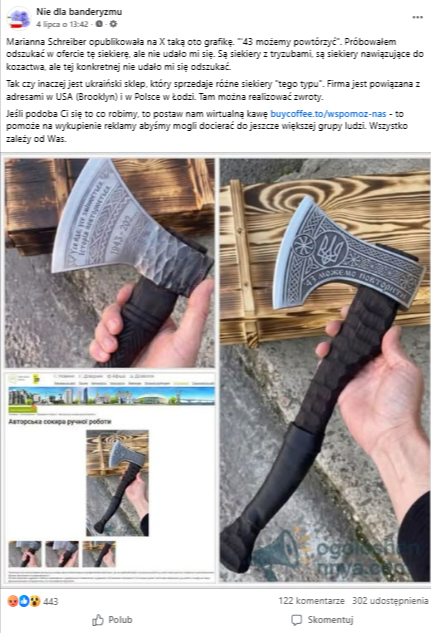 Grafika przedstawia zrzut ekranu wpisu, który przedstawia opisywaną siekierę
