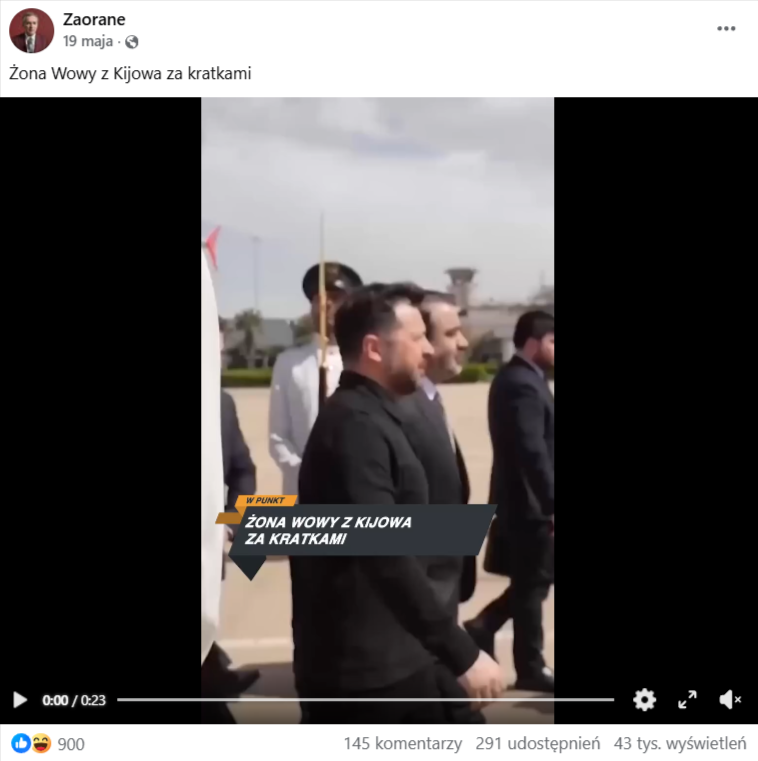 Post z Facebooka o treści „Żona Wowy z Kijowa za kratkami”.