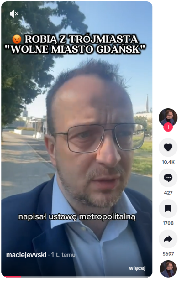 Grafika przedstawia zrzut ekranu opisywanego nagrania na TikToku.