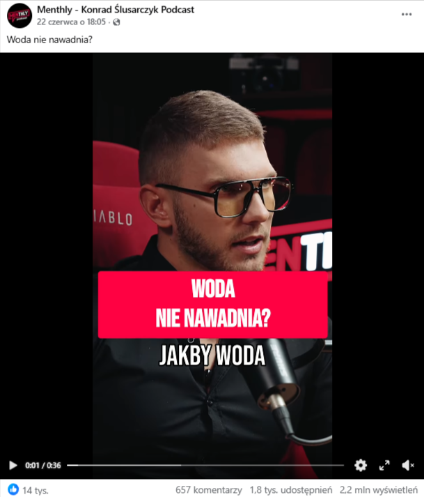 Post z Facebooka o treści: Woda nie nawadnia? Poniżej rolka do odtworzenia.