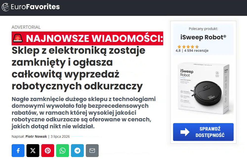 Zrzut ekranu z platformy archwizującej, gdzie pojawia się zdjęcie robota odkurzającego. 