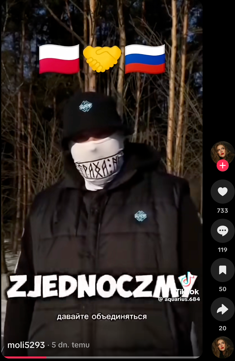 Nagranie na TikToku z hasłami wzywającymi do zjednoczenia 